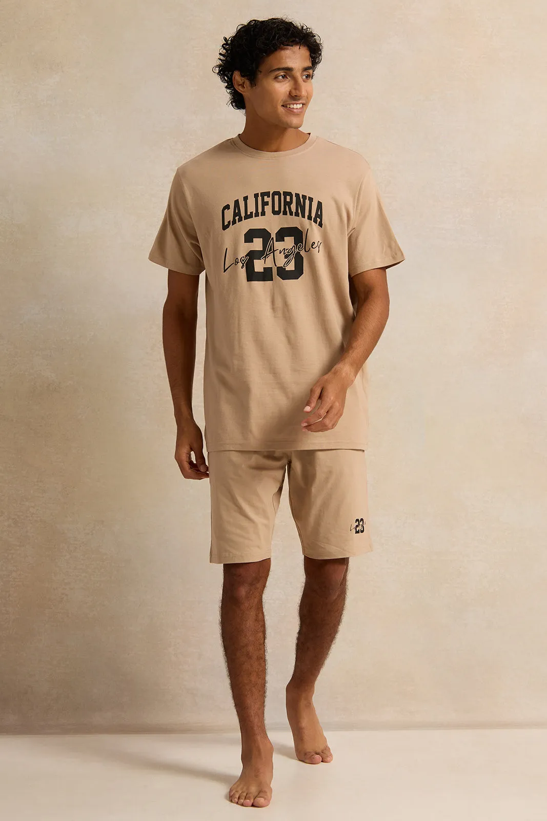 Men Beige Printed Pyjama Set (2 Piece) sold by Redtag