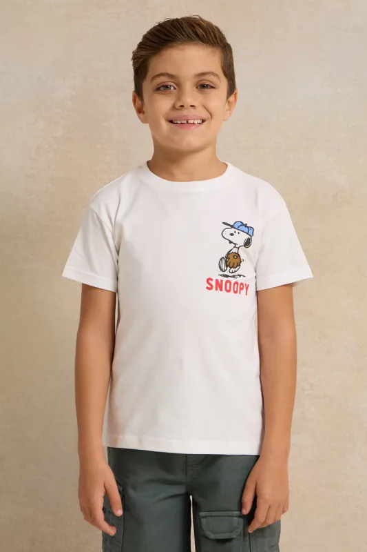 Boys White Snoopy Character Printed T-shirt sold by Redtag