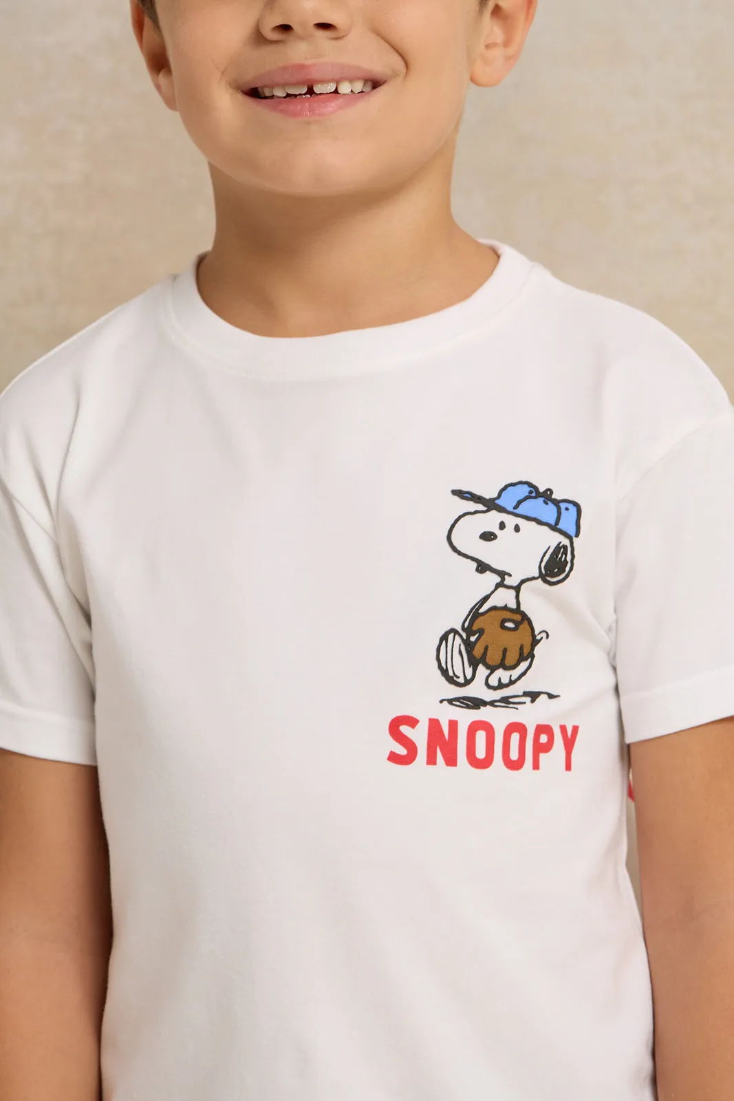 Boys White Snoopy Character Printed T-shirt sold by Redtag product image thumbnail 4