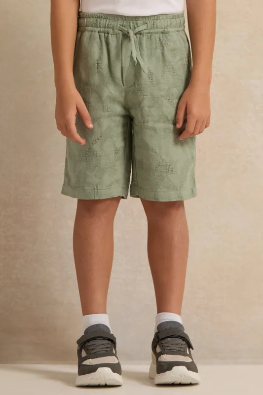 Boys Olive Jacquard Shorts sold by Redtag