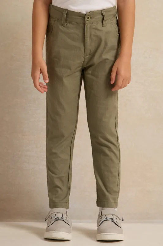 Boys Olive Linen Trouser sold by Redtag