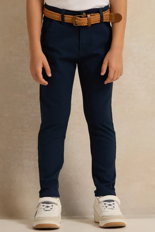 Boys  Navy Dobby Belted Trouser sold by Redtag