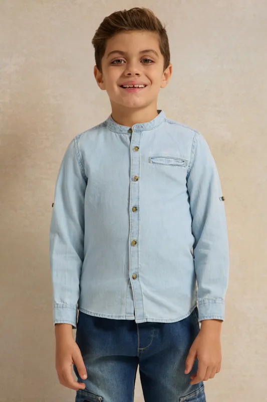 Boys White And Blue Denim Shirt With T-Shirt Set (2 Piece) sold by Redtag