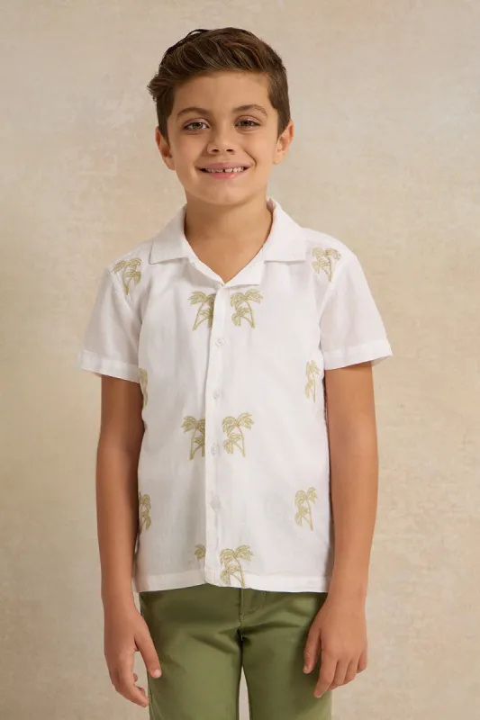 Boys White Denim Print Short Sleeve Shirt sold by Redtag