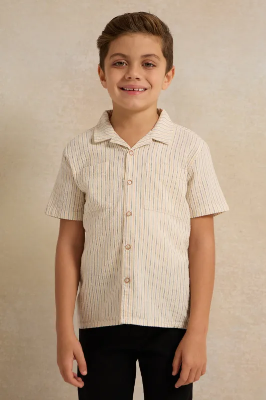 Boys Beige Striped Shirt sold by Redtag