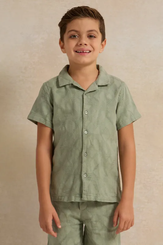 Boys Olive Jacquard Short Sleeve Shirt sold by Redtag