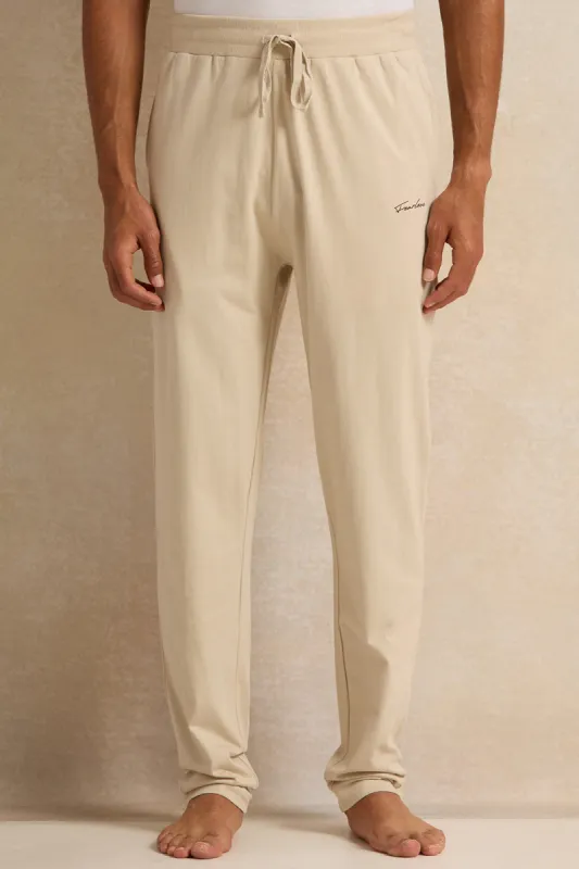 Men Beige Cuffed Pyjama Bottom sold by Redtag