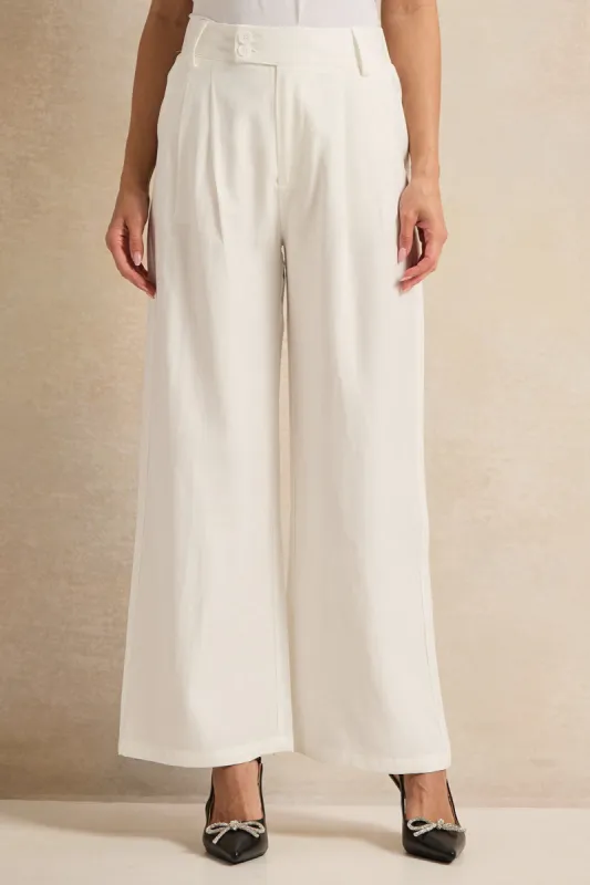 Women Ivory Wide Leg Pleated Trousers sold by Redtag