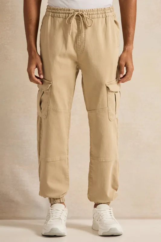Men Beige Cargo Joggers sold by Redtag