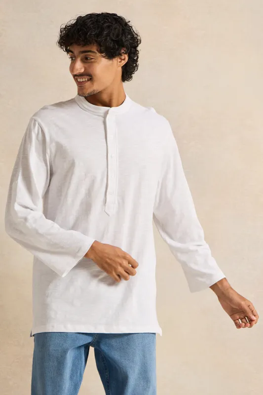 Men White Suede Tipped Kurta Shirt sold by Redtag