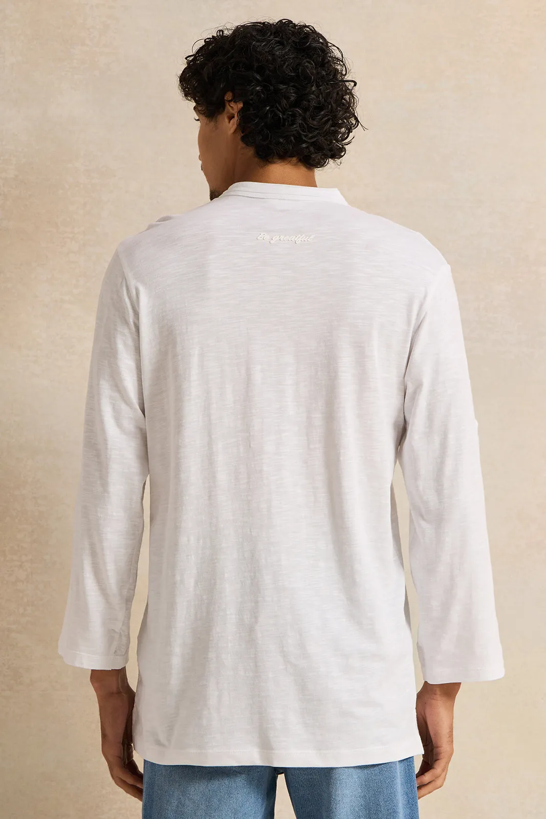 Men White Suede Tipped Kurta Shirt sold by Redtag product image thumbnail 3