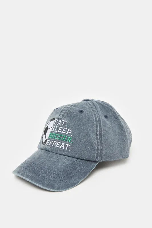 Boys Grey Denim Embroidered Cap sold by Redtag