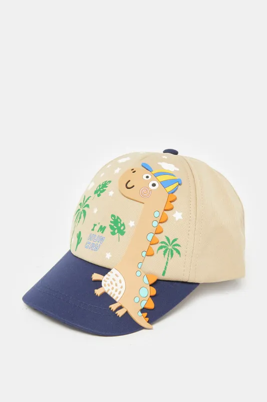 Boys Beige Dino Embellished Cap sold by Redtag