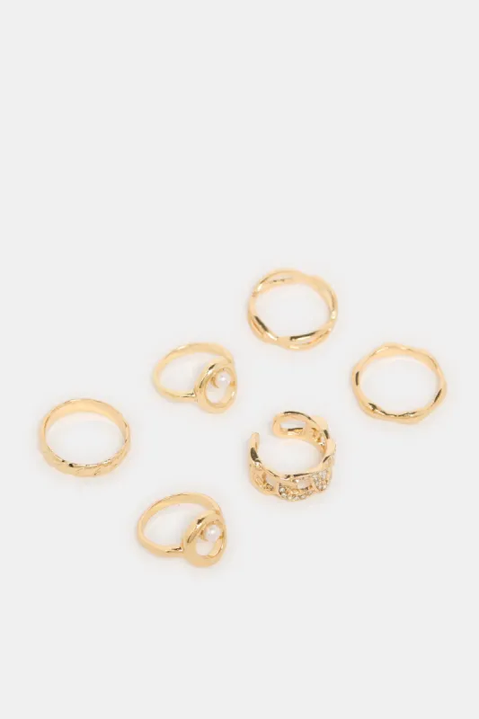 Women Gold Embellished Rings (6 Piece) sold by Redtag