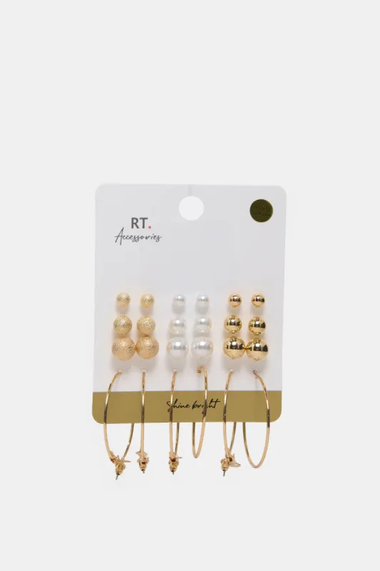 Women Gold Embellished Earrings (12 Pairs) sold by Redtag
