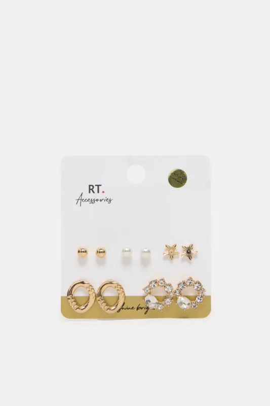 Women Gold Embellished Earrings (10 Pairs) sold by Redtag