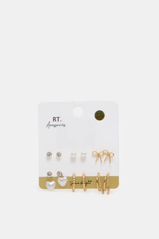 Women Gold Embellished Earrings (12 Pairs) sold by Redtag