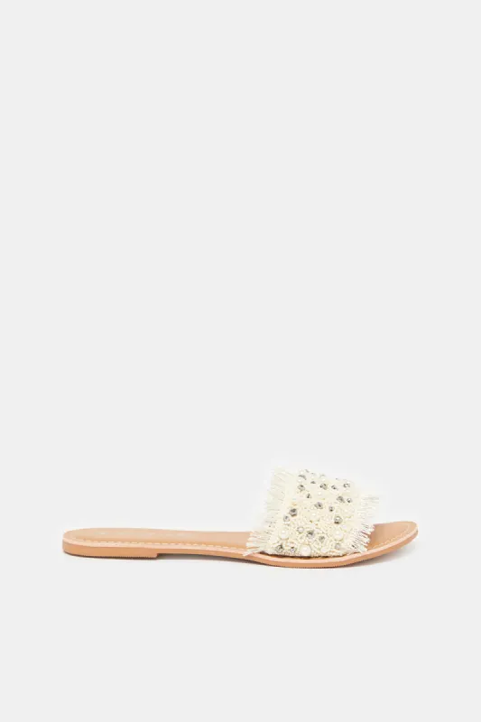 Women Ivory Pearl Trim Mule sold by Redtag