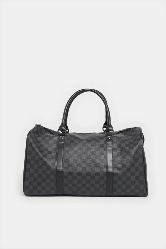 Black And Grey Checkered Duffle Bag sold by Redtag