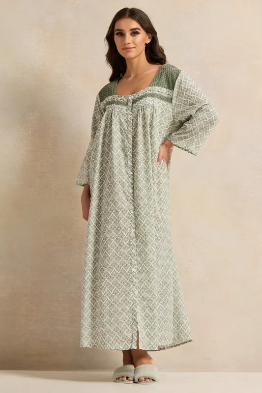 Women Green Printed Raglan Nightgown sold by Redtag