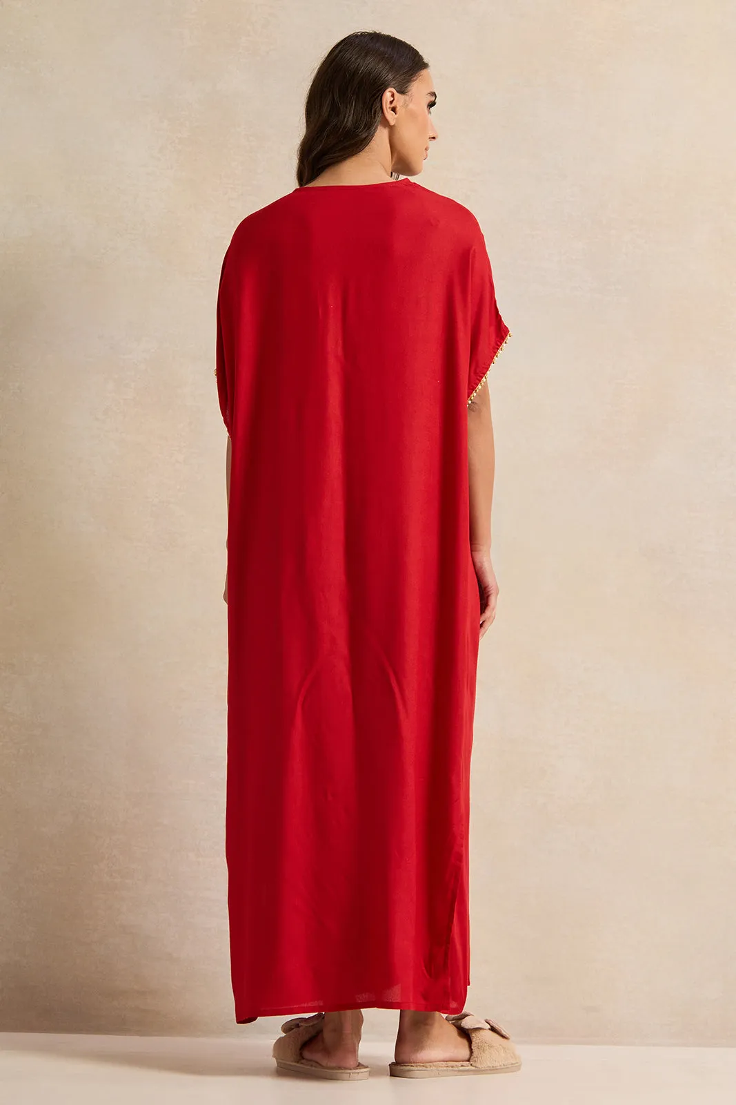 Women Red Embellished Neck Lace Nightgown sold by Redtag product image thumbnail 3