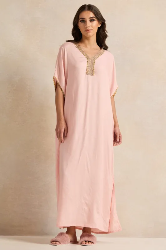 Women Pink Embellished Neck Lace Nightgown sold by Redtag