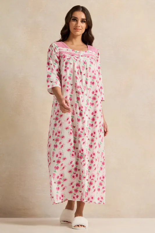 Women Pink Printed Raglan Nightgown sold by Redtag