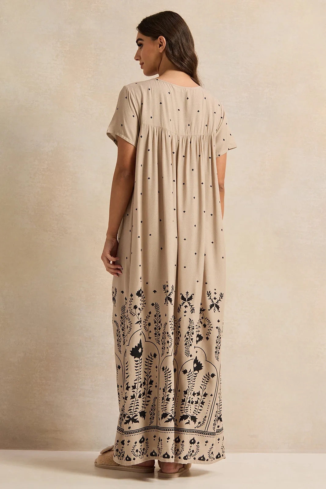 Women Beige Printed Lace Nightgown sold by Redtag product image thumbnail 3
