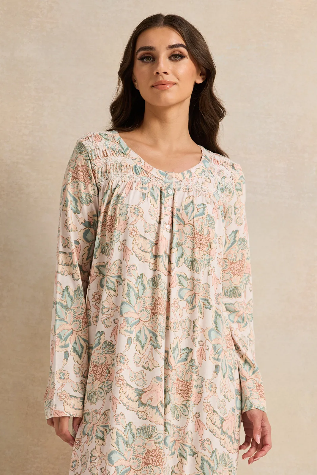 Women White Printed Round Neck Knitted Nightgown sold by Redtag product image thumbnail 2