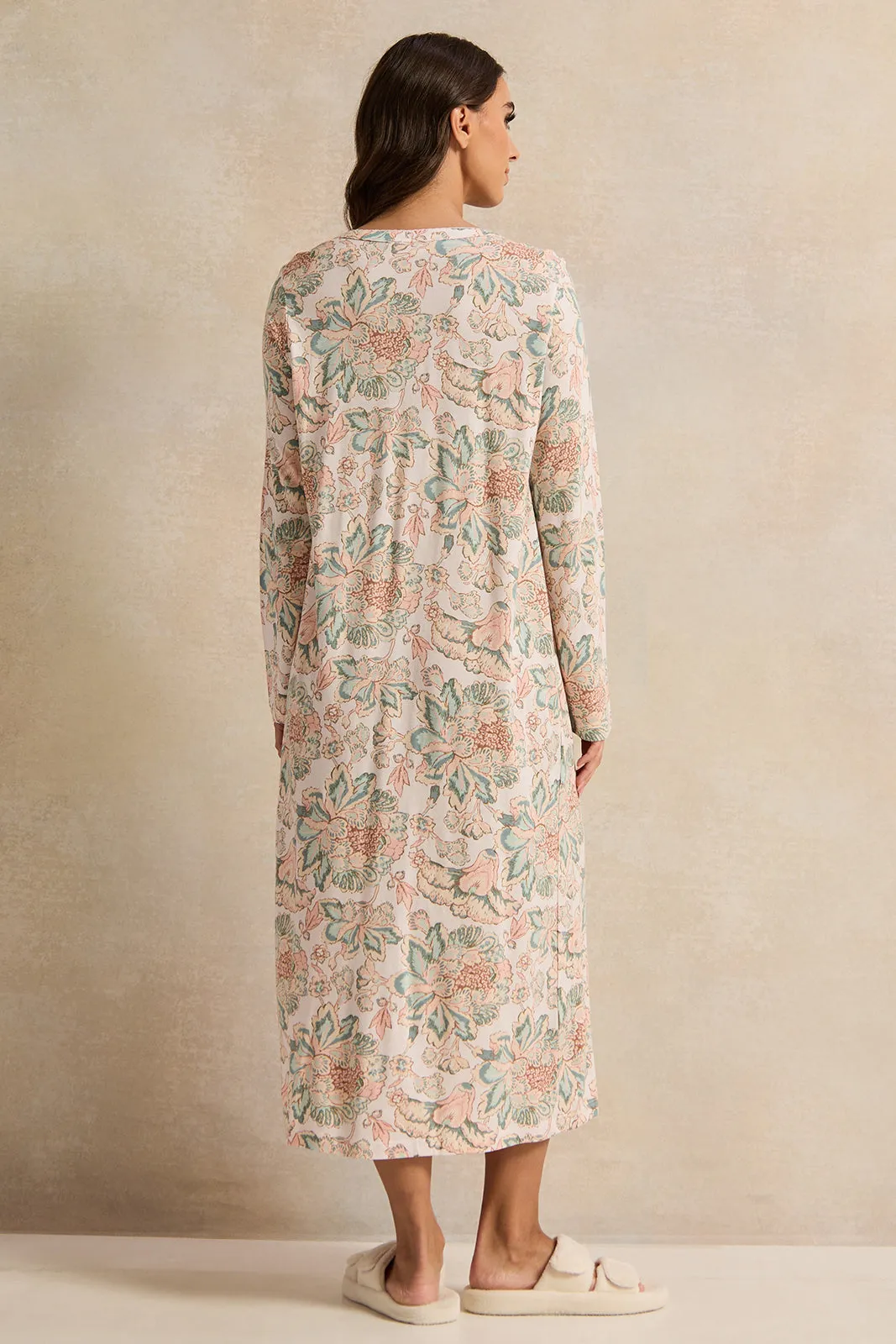 Women White Printed Round Neck Knitted Nightgown sold by Redtag product image thumbnail 3