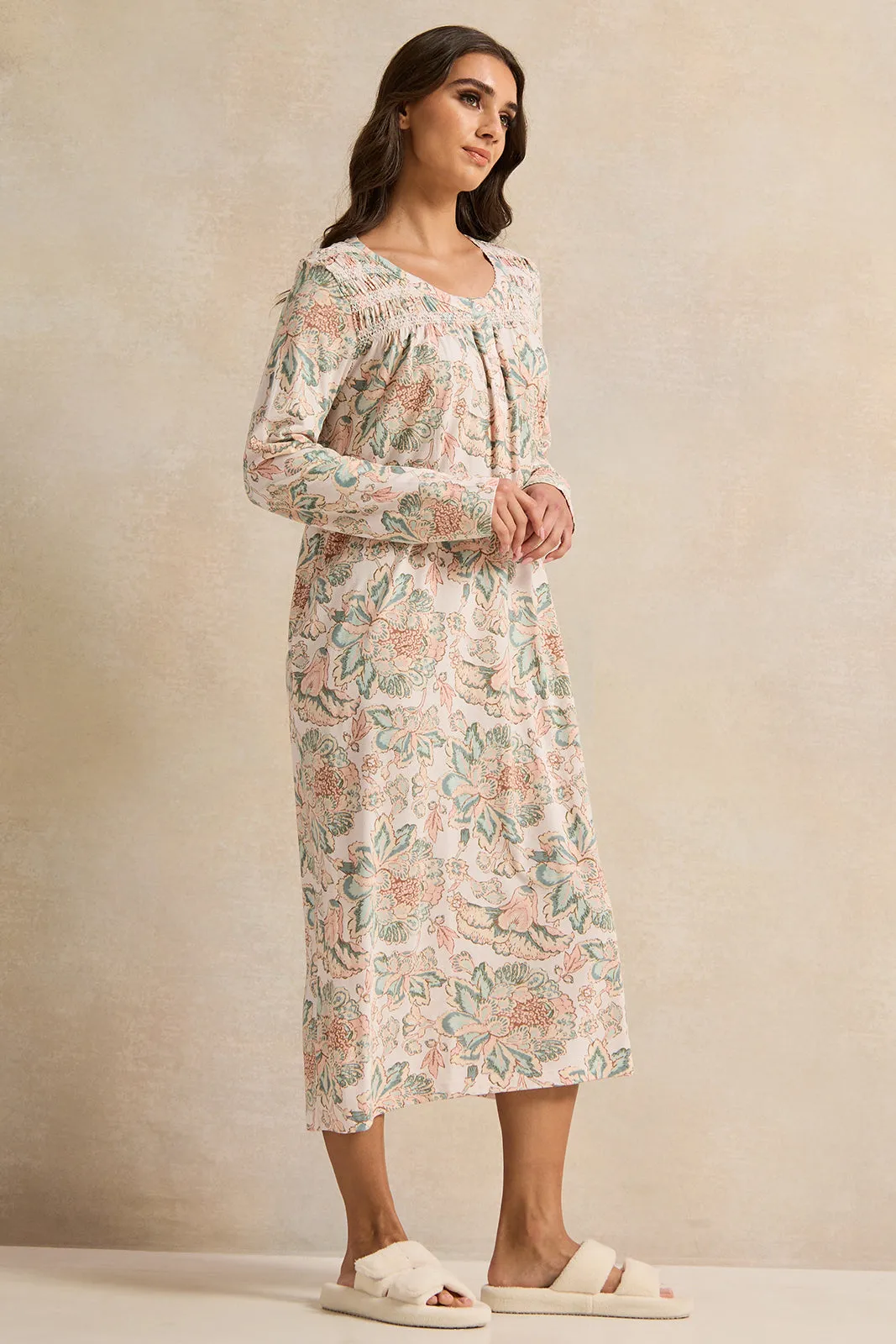 Women White Printed Round Neck Knitted Nightgown sold by Redtag product image thumbnail 4