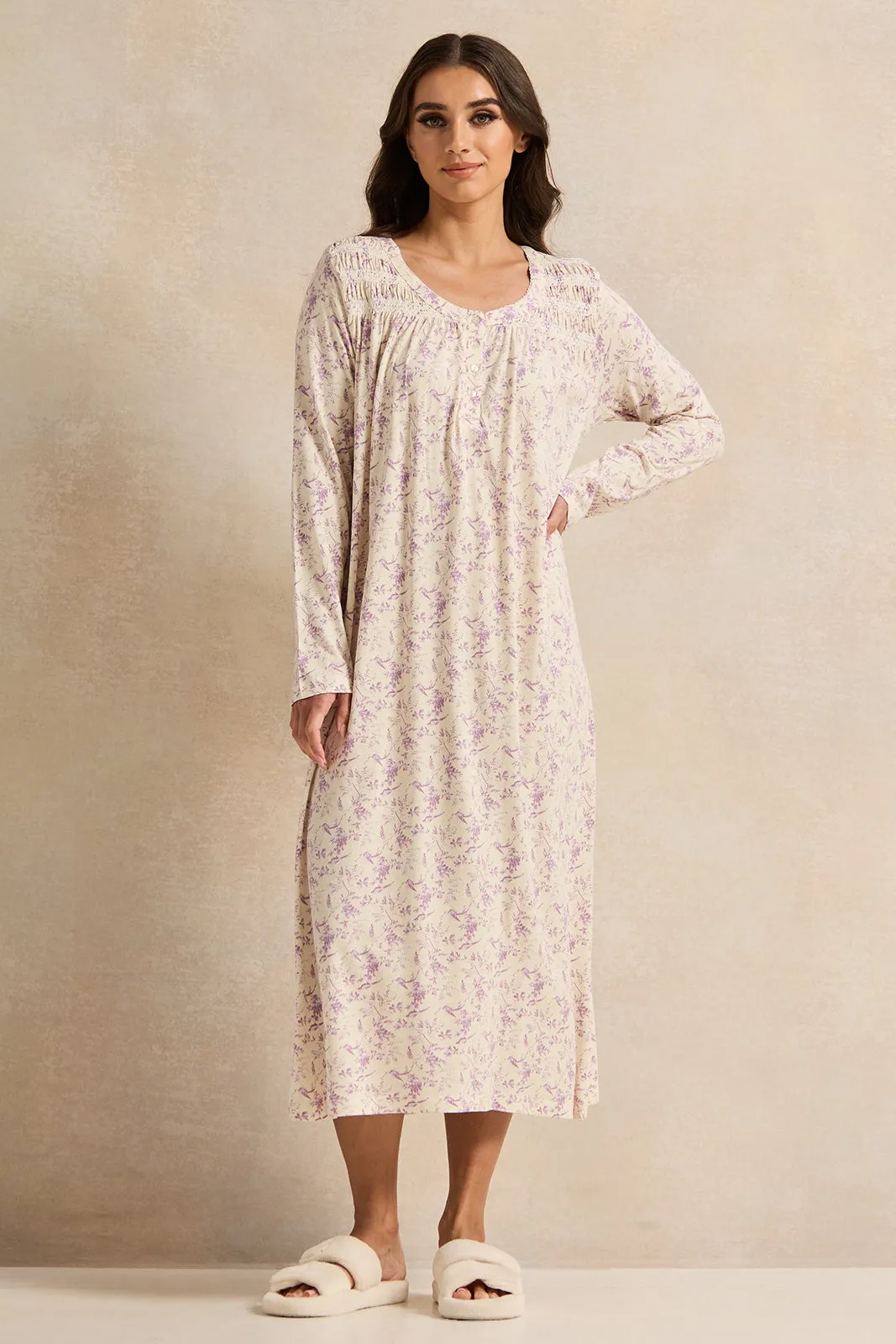 Women Pink Printed Printed Knitted Nightgown sold by Redtag