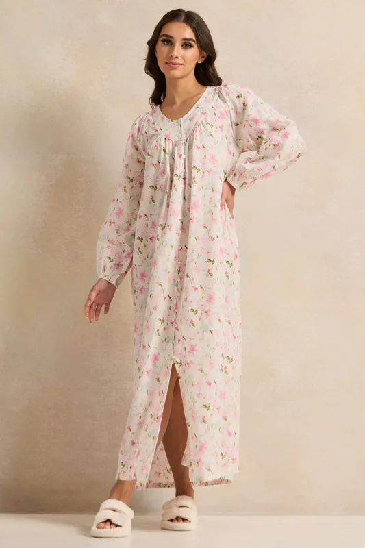 Women Pink Floral Front Button Nightgown sold by Redtag