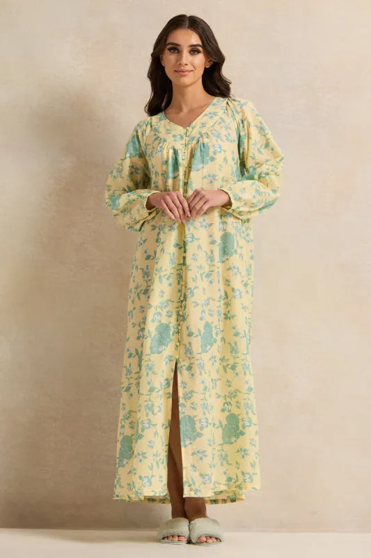 Women Yellow And Green Floral front Button Nightgown sold by Redtag