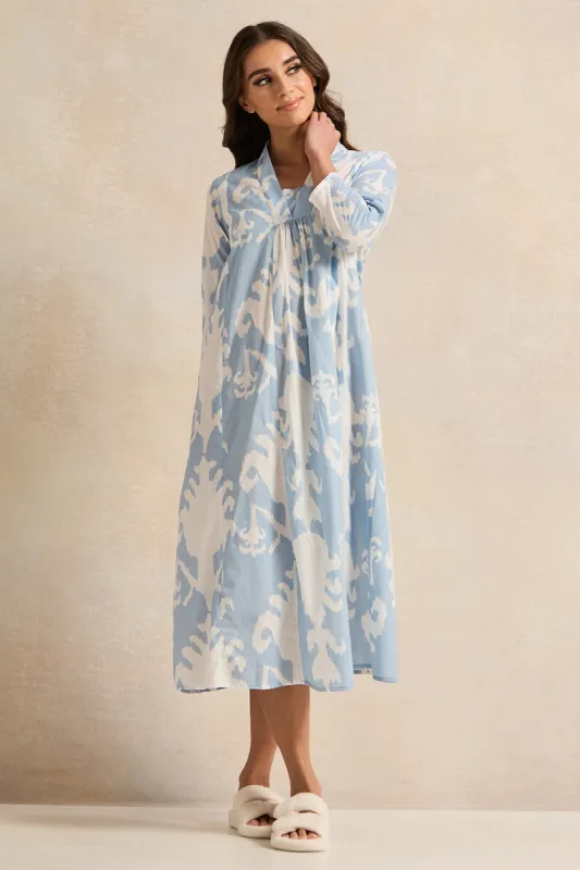 Women Blue And White Printed Nightgown sold by Redtag