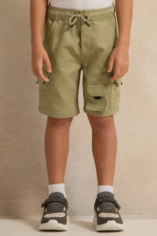 Boys Olive Denim Short With Cargo Pocket sold by Redtag