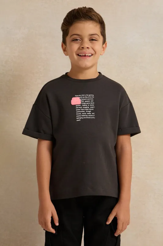 Boys Charcoal Printed T-Shirt sold by Redtag