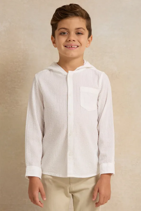 Boys White Jacquard Hooded Shirt sold by Redtag