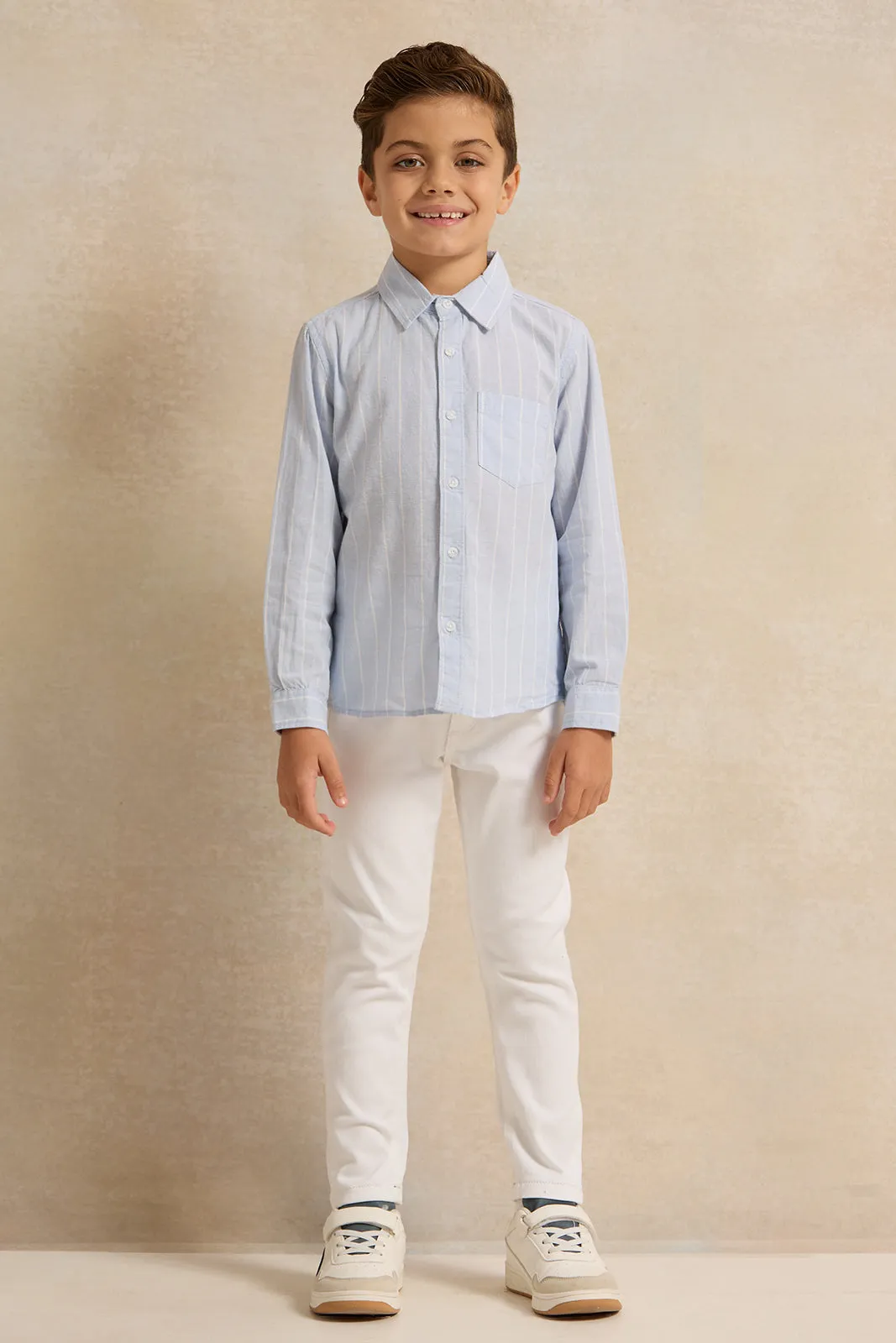 Boys Blue Striped Long Sleeve Shirt sold by Redtag product image thumbnail 2