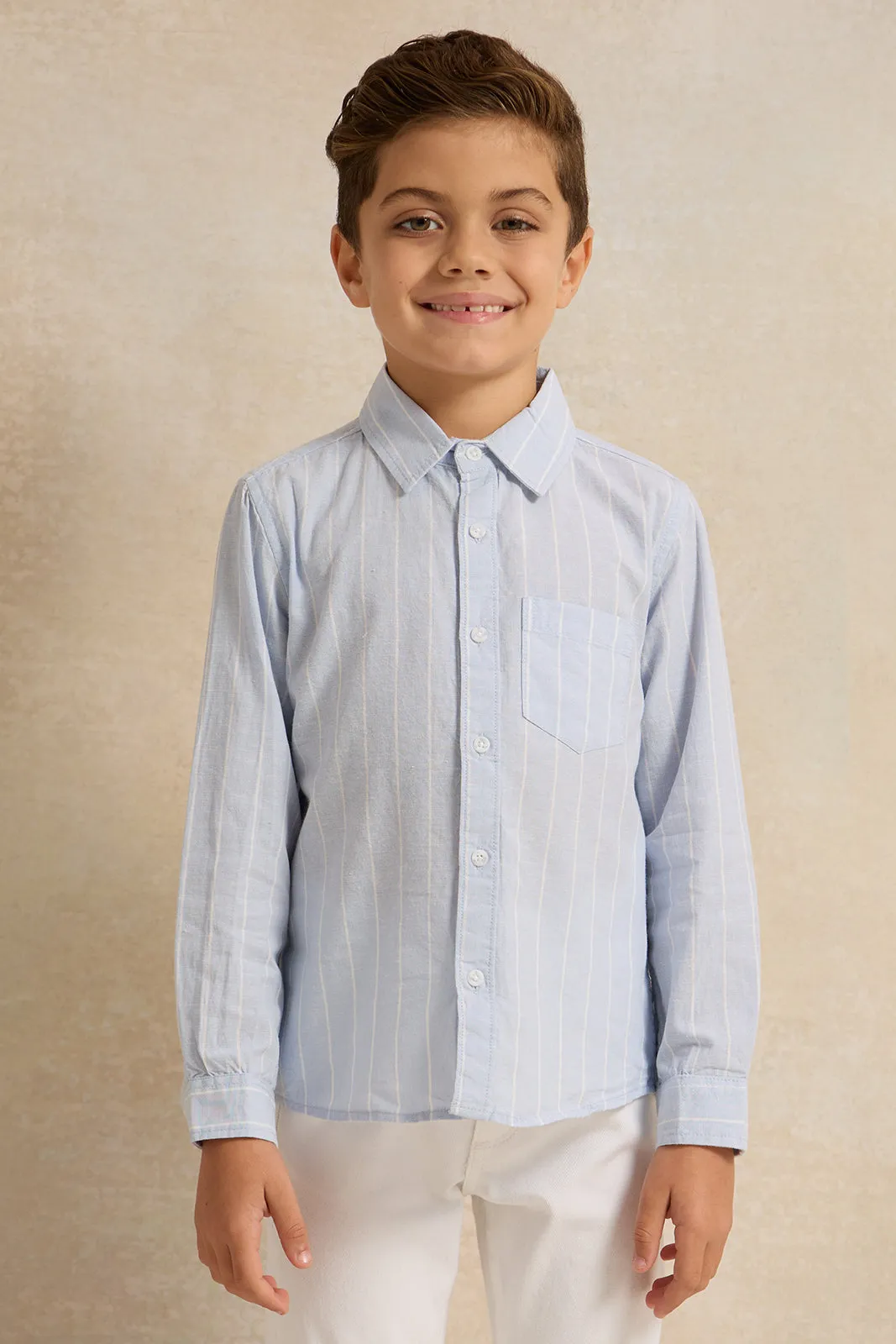 Boys Blue Striped Long Sleeve Shirt sold by Redtag