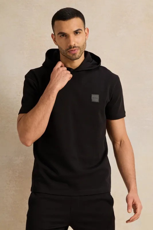 Men Black Lounge Hooded T-Shirt sold by Redtag
