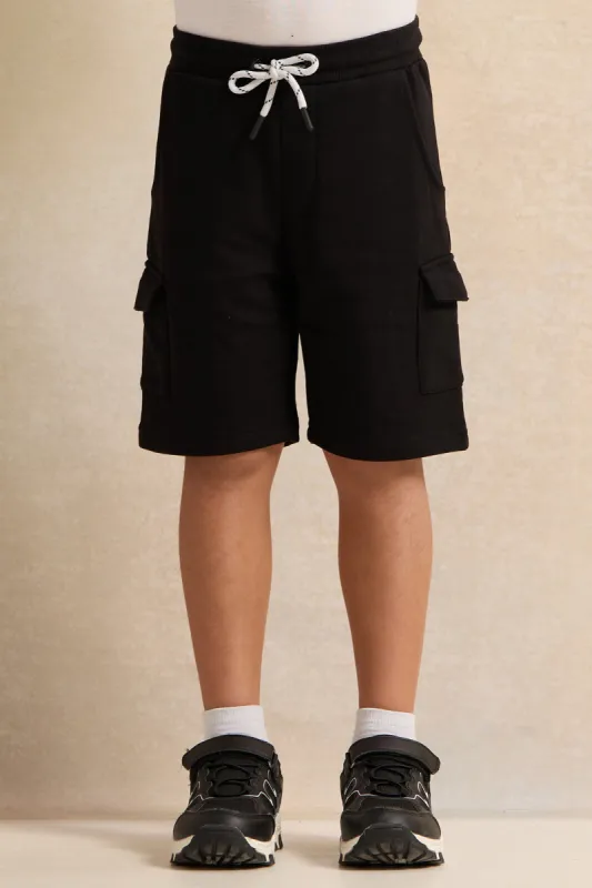 Boys Black Cargo Pocket Shorts sold by Redtag