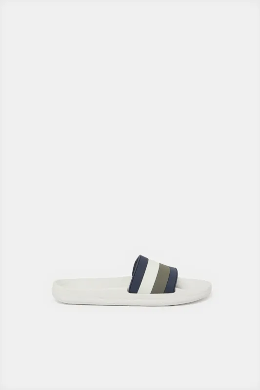 Senior Boys White Striped Slide sold by Redtag