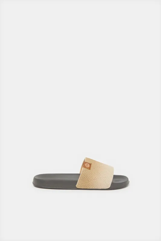 Senior Boys Beige Striped Slide sold by Redtag