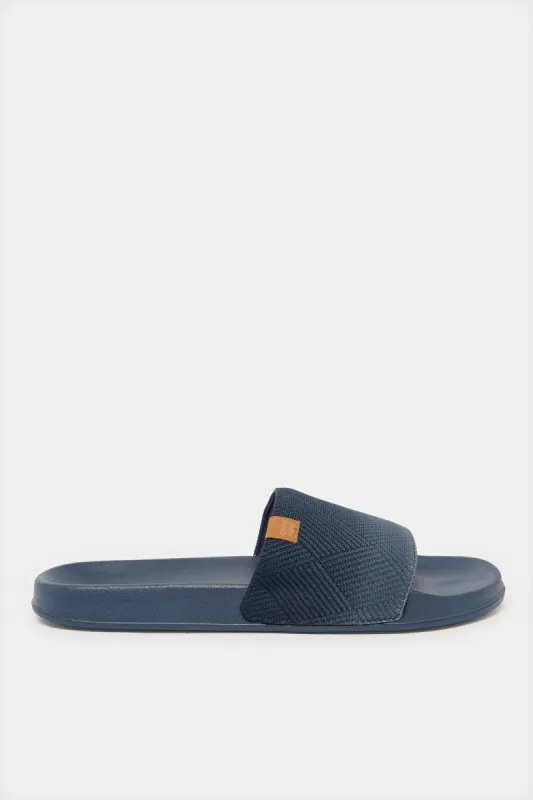 Men Navy Textured Padded Slide sold by Redtag