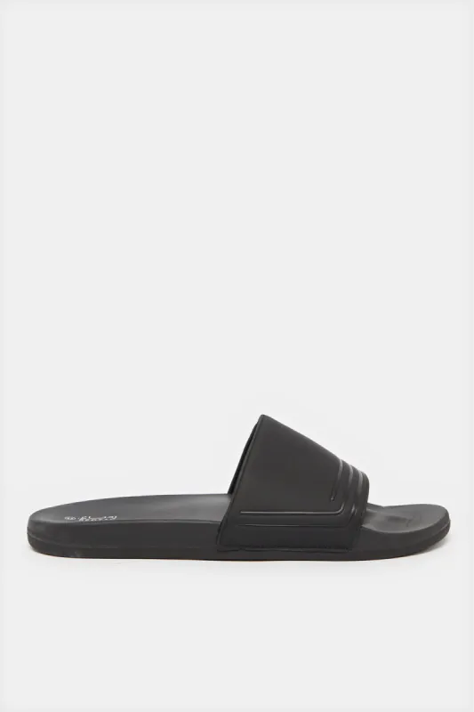 Men Black Embossed Slide sold by Redtag