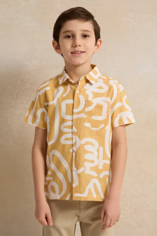 Boys Mustard Printed Short Sleeve Shirt sold by Redtag
