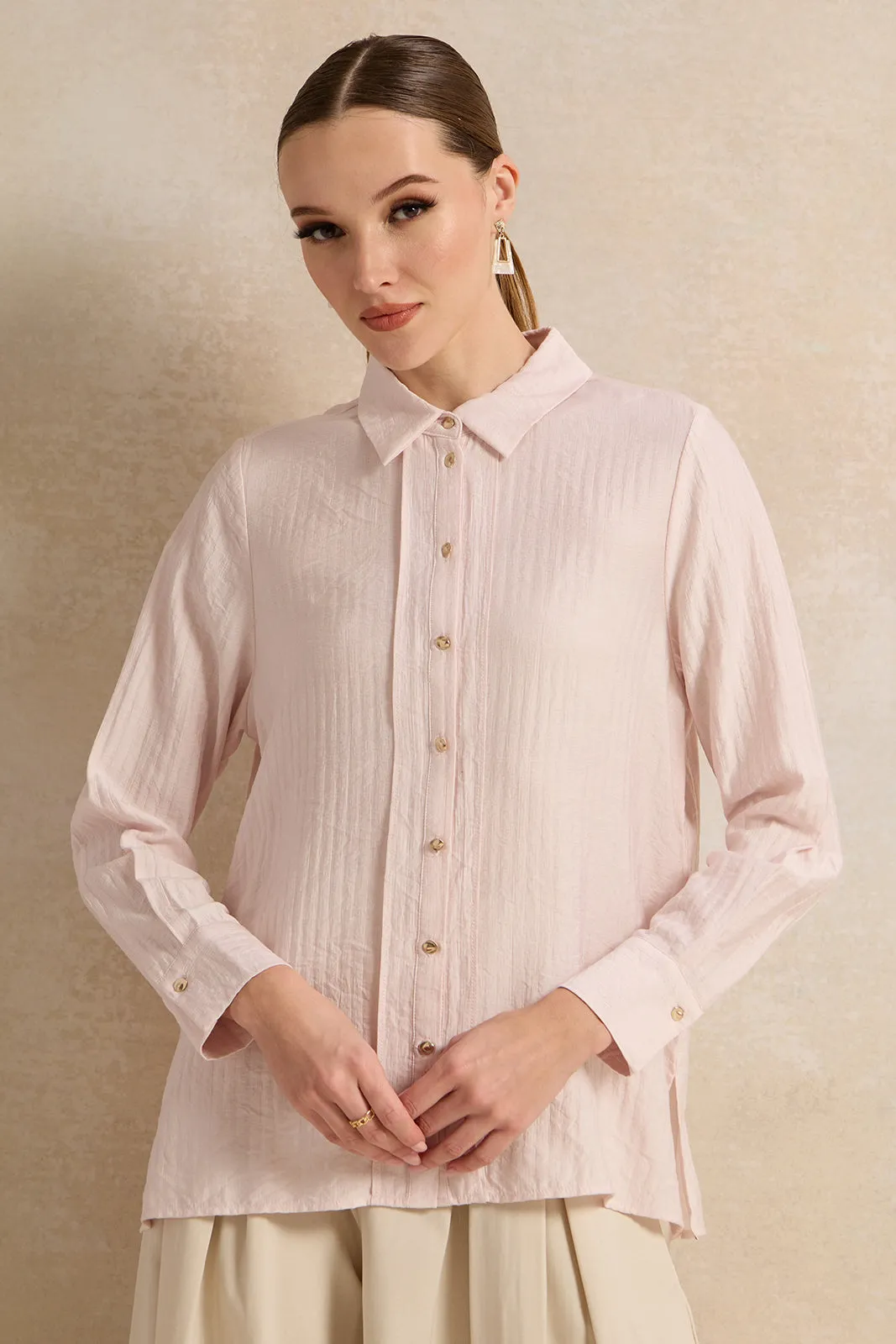 Women Pink Buttoned Down Shirt Blouse sold by Redtag