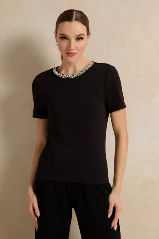 Women Black Embellished Top sold by Redtag