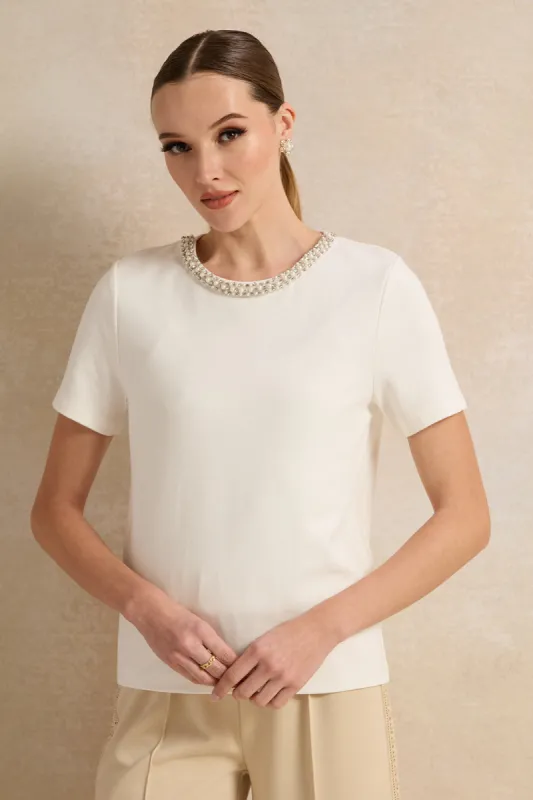 Women White Embellished Top sold by Redtag